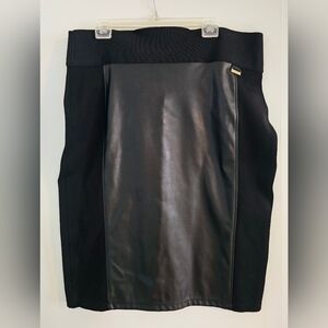 Calvin Klein Black Leather/Stretch Skirt